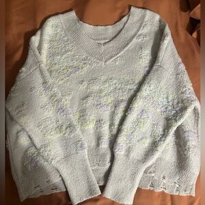 Anthropologie Light Gray V-Neck Sweater